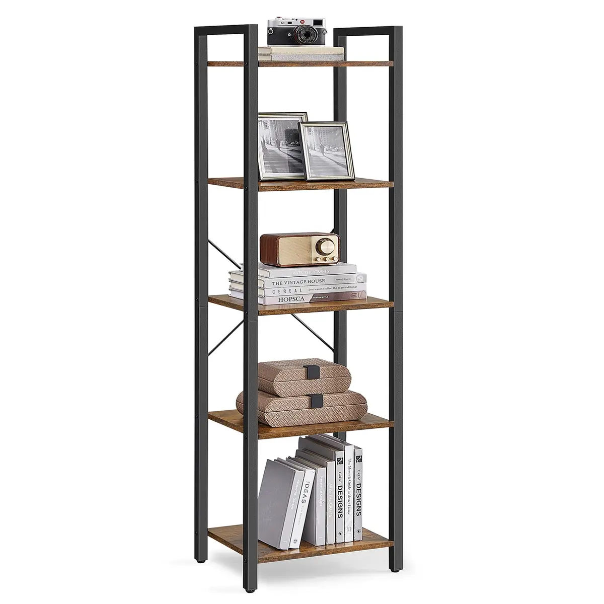 VASAGLE Estante de Livros, Prateleira com 5 Níveis, Estrutura de Aço | Estante de Exposição, Marrom Rústico e Preto Fosco, Coleção BARNET BRLLS100B01 - 1
