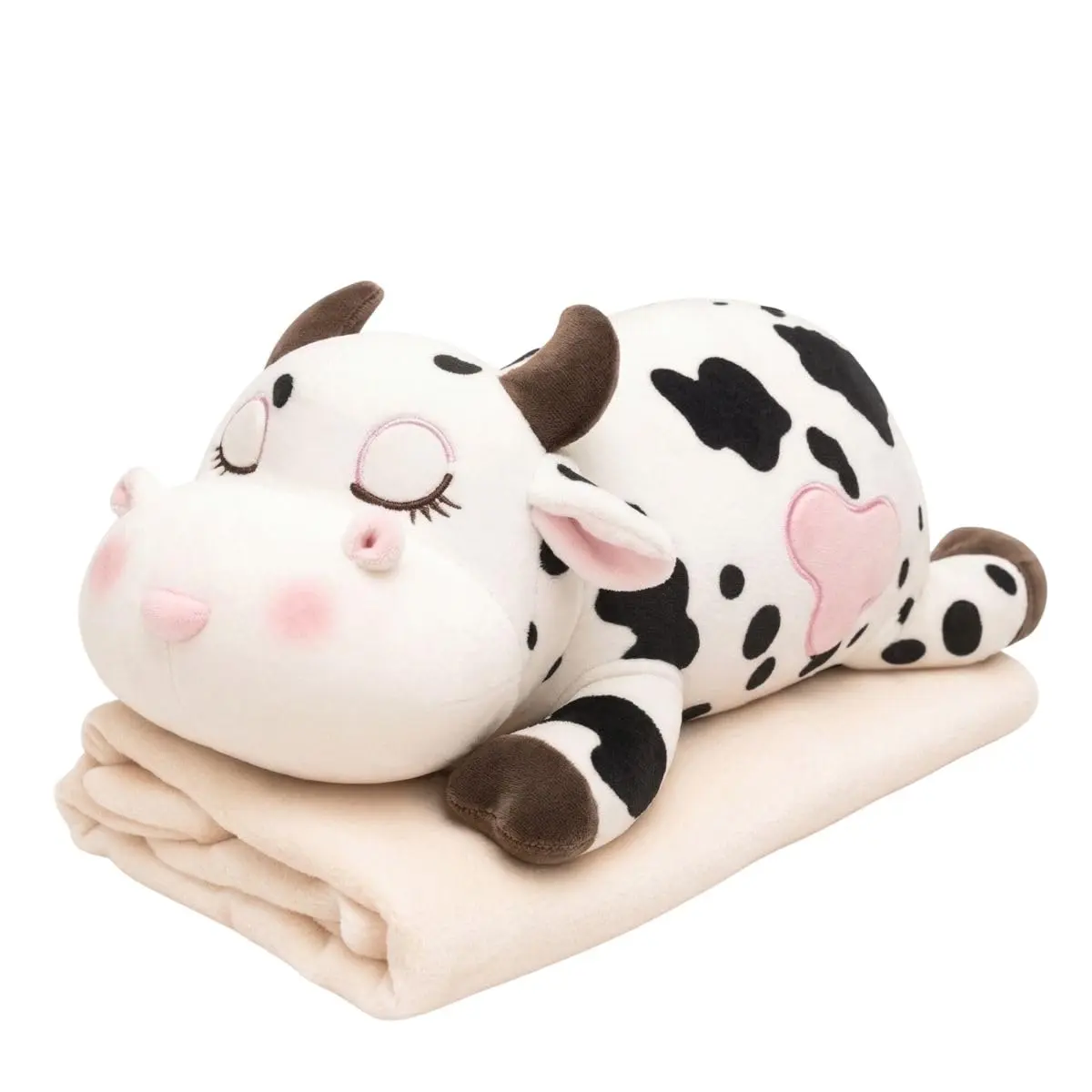 Pelúcia com Manta 2 em 1 Premium Infantil – Bichinhos Fofos com Zíper e Cobertor Embutido Super Macio Antialérgico (Vaquinha) - 1