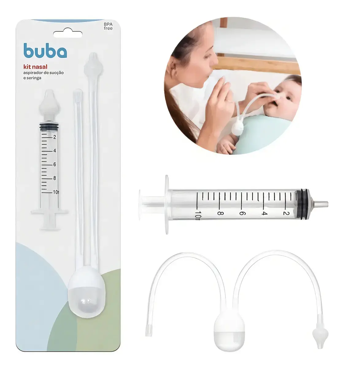 Kit Aspirador Nasal Manual Buba com Seringa e Filtro Sem BPA