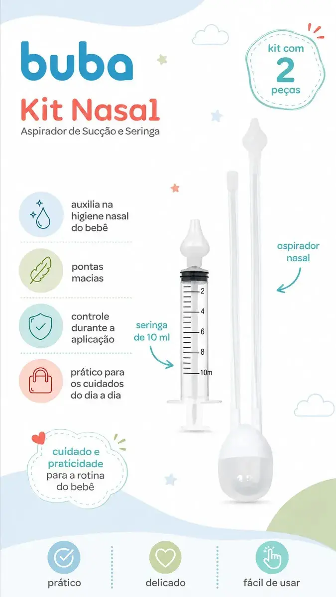 Kit Aspirador Nasal Manual Buba com Seringa e Filtro Sem BPA thumbnail 2