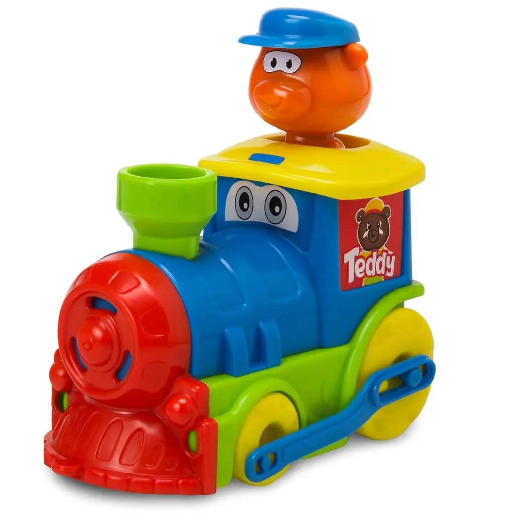 Trem de Brinquedo Educativo Infantil com Ursinho – Plástico Atóxico, Movimento Mecânico ao Empurrar, Certificação Inmetro, Estimula Coordenação Motora (+12 Meses)