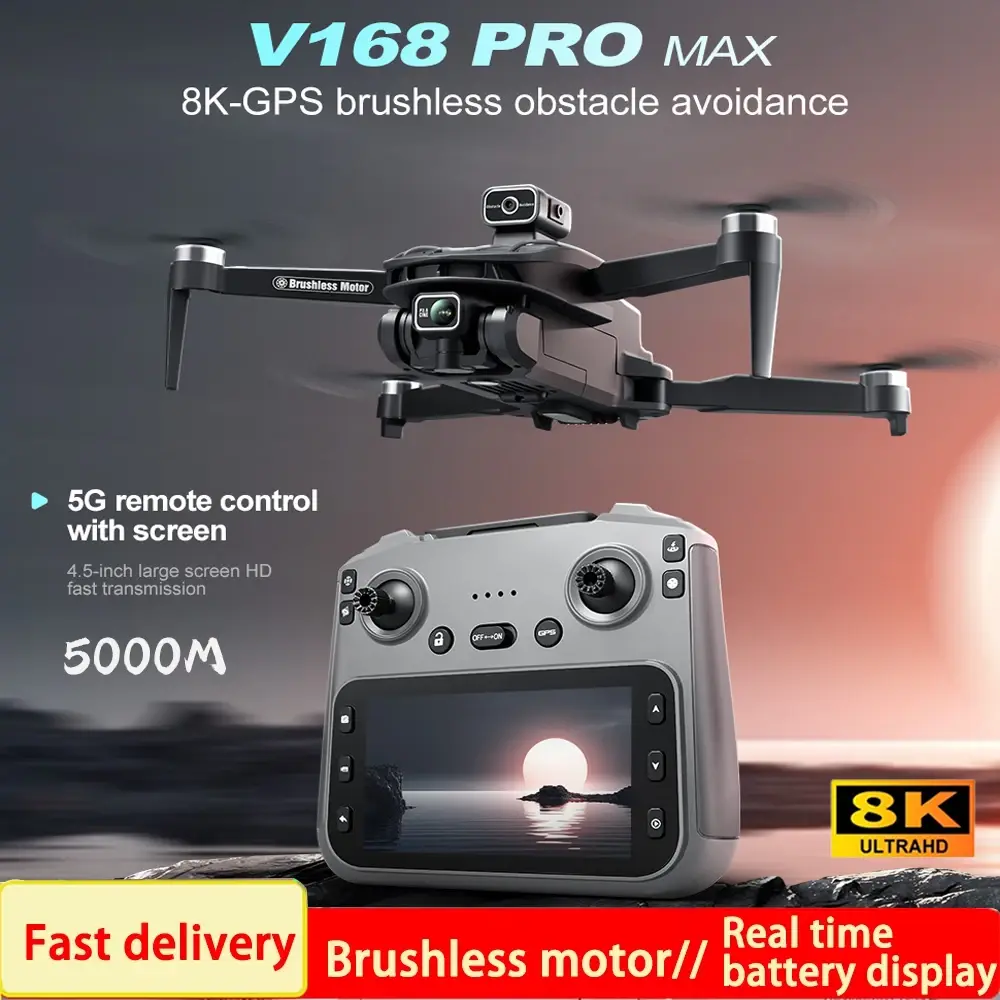 2025 V168 Pro MAX GPS Drone 8K Câmera HD Profissional 5G WIFI FPV 360 °   Quadricóptero RC de tela grande sem escova para evitar obstáculos