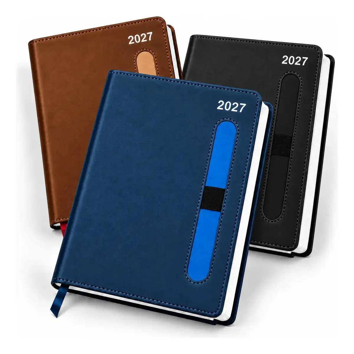 Agenda 2027 Diária Executiva Planner Anual Capa Dura 336 Folhas Premium Porta Caneta - Cor Azul Marinho