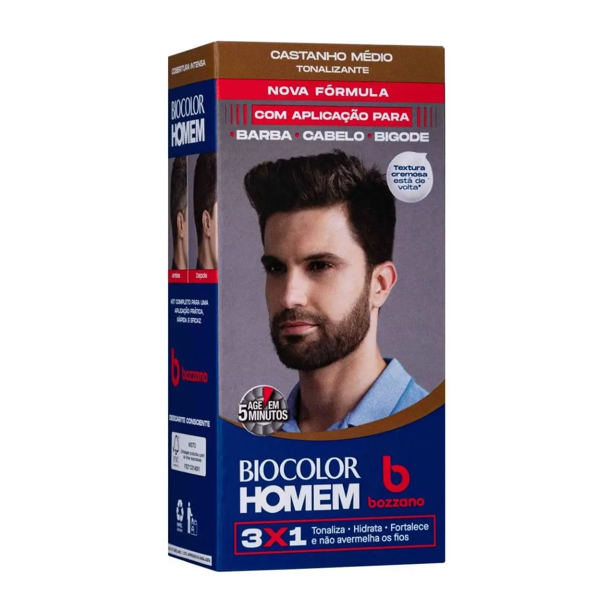 Biocolor Homem Tonalizante De Cabelo Masculino Bozzano Castanho Médio - 1