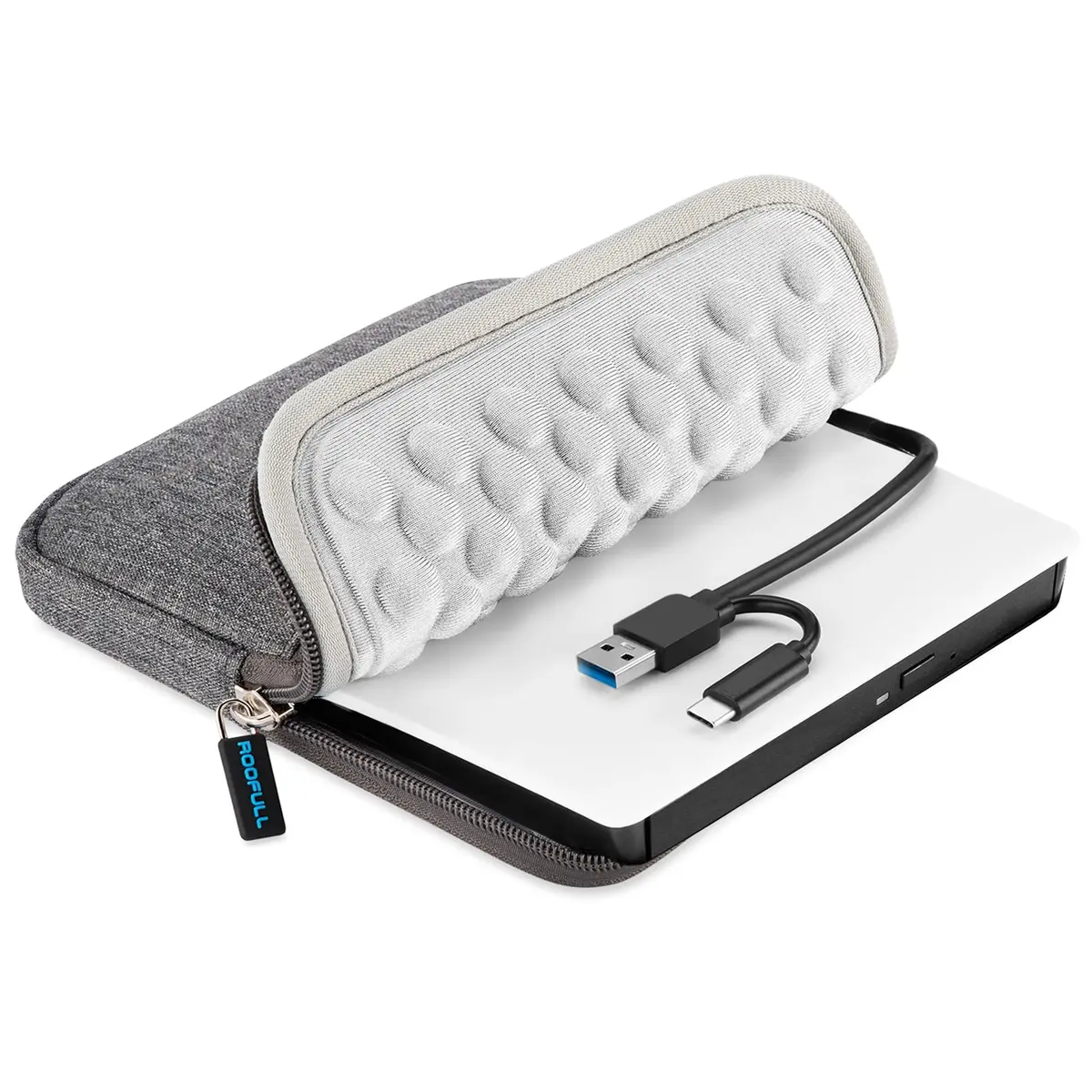 ROOFULL Unidade externa de CD DVD para laptop Mac, USB 3.0 e USB-C leitor de CD portátil, gravador, leitor de DVD, unidade de disco ROM+/-RW com estojo de transporte para computador Apple MacBook - 1