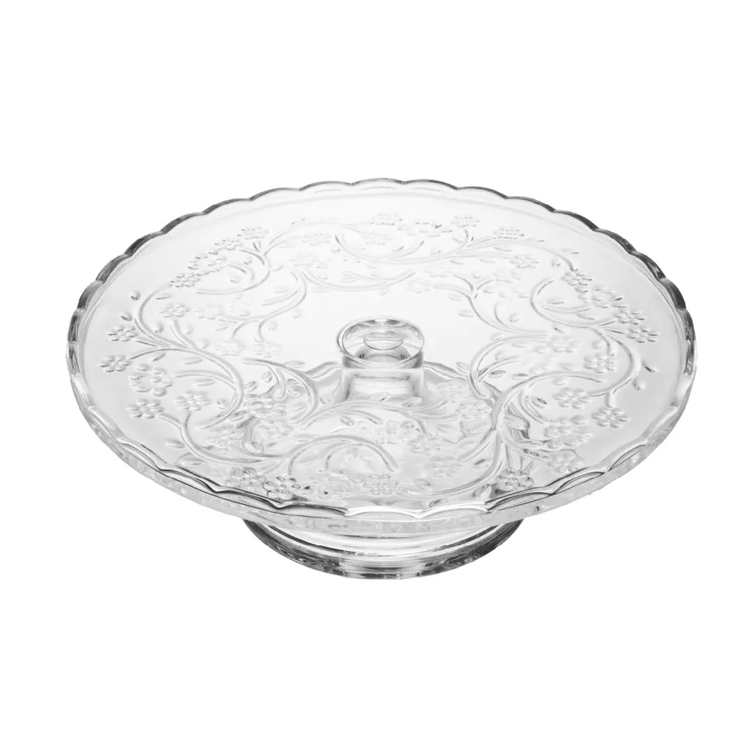 WOLFF - Prato para Bolo com Pé Daisy 28,5cm x 28,5cm x 8cm Cristal
