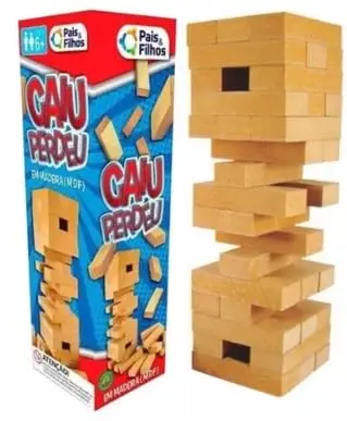 Jogo Caiu Perdeu 54 Peças de Madeira Em Madeira Torre Maluca Equilibrio Diversão