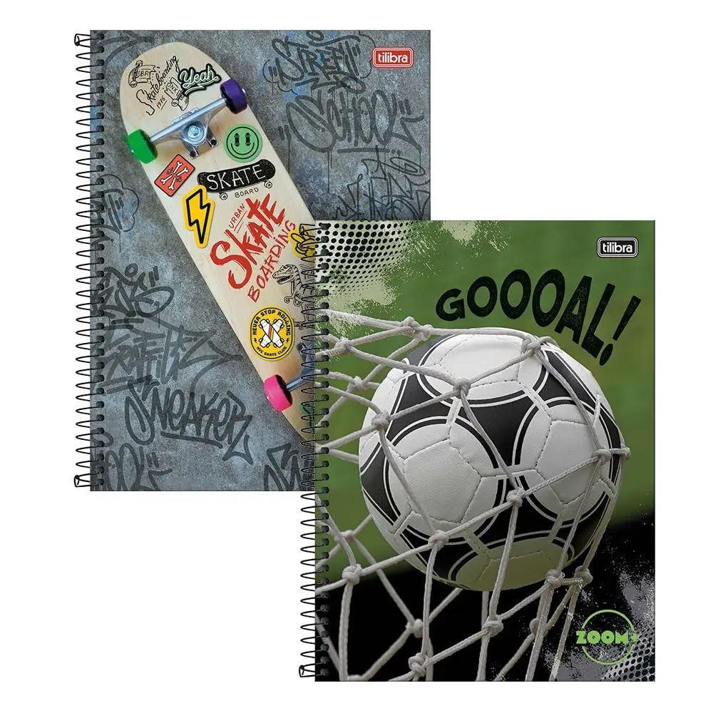 Kit com 2 Cadernos de 16 Matéria, Tilibra, Capa Dura, Zoom+ Masculino, 320 Folhas, Capas Sortidas