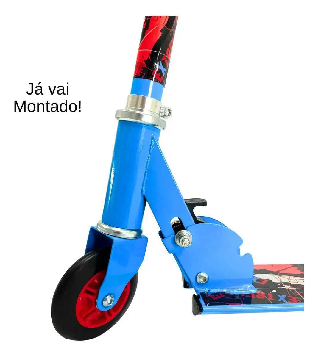 Patinete Infantil 3 Rodas Dobrável Com Rodas De Led, Guidão Ajustável, Freio Traseiro E Base De Alumínio Azul Tema Extreme Suporta 40Kg thumbnail 8
