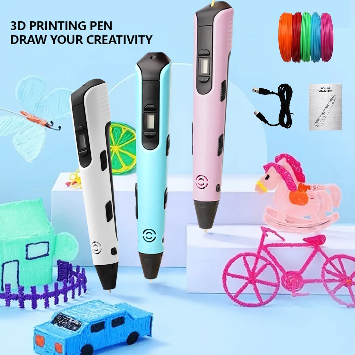 Caneta de impressão 3d atualizada, filamentos pla de 9 metros, aniversário infantil, natal e ano novo, ferramentas de pintura tridimensional
