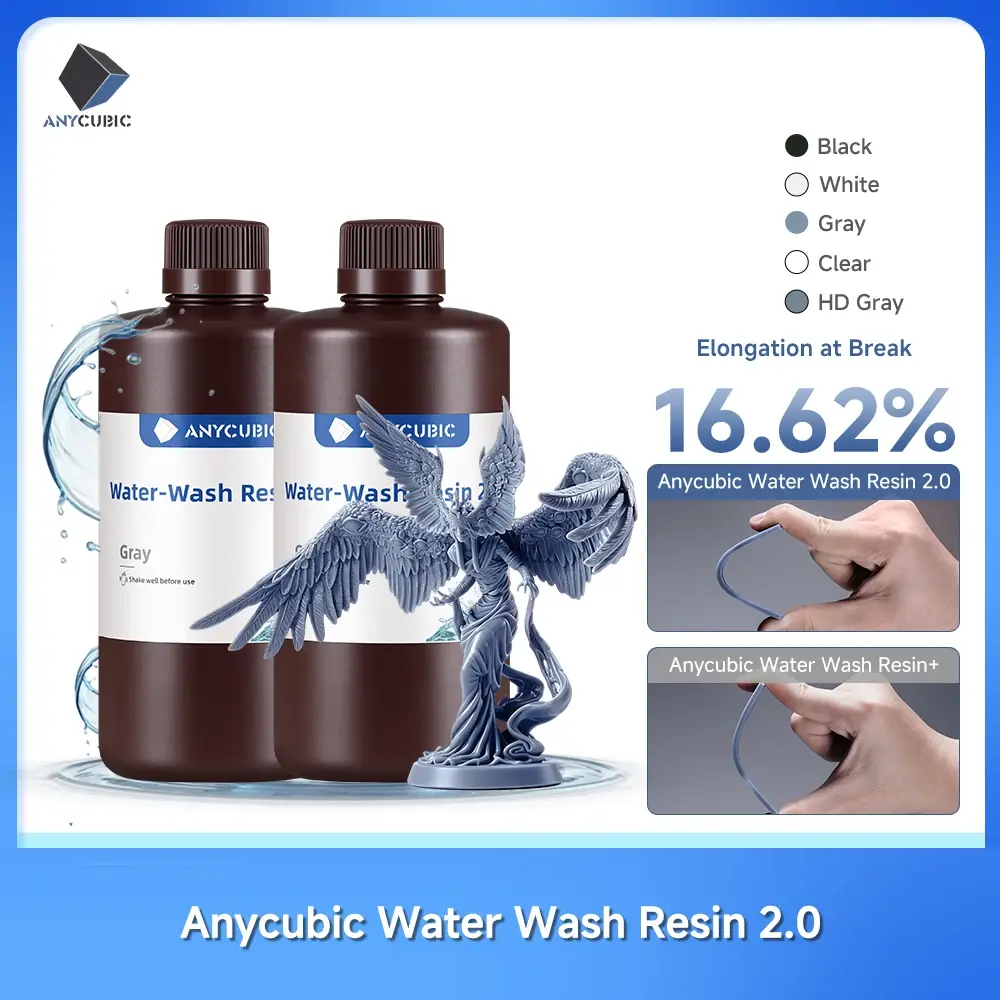 Impressoras 3D com resina da Anycubic lavável à água. Resina lavável à água, com faixa de wavelength de 365-405nm, para impressoras LCD DLP Photon M3 Plus, Max 7K mono e 6K.