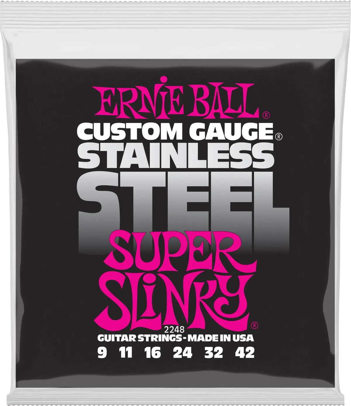 Ernie Ball Super Slinky Stainless Steel Electric Guitar Strings, 9-42 Gauge (P02248)