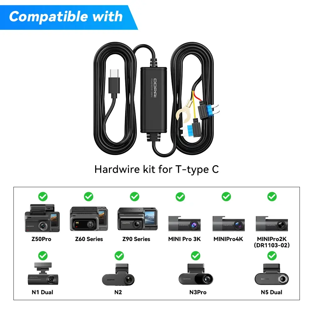Kit de Fiação DDPAI para Monitoramento de Estacionamento 24H Compatível com as Séries Z60/Z50/N5/N3/N2/N1/MINI2X/A400 - 1