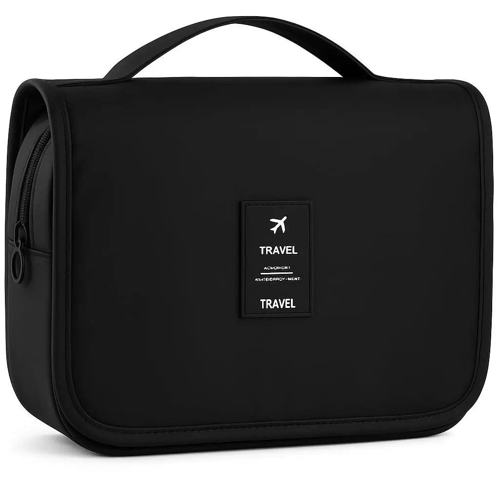 Necessaire Organizadora de Viagem Unissex com Gancho, Divisórias e Tecido Impermeável (Preto)