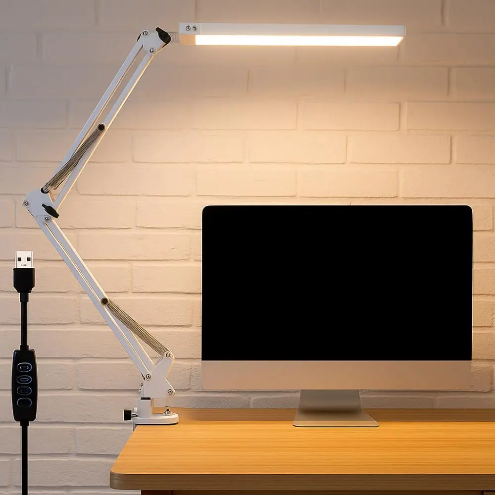 Luminária LED de Mesa com Braço Articulado | 3 Modos de Cor, Sistema de Fixação por Clamp, Ideal para Home Office, Estudo e Leitura - 1