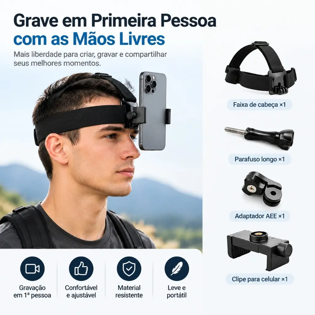 PFG Braet Montado Na Cabeça Ajustável Transmissão Ao Vivo Suporte Do Telefone Móvel Primeira Pessoa Perspectiva Fixa Pre - 1