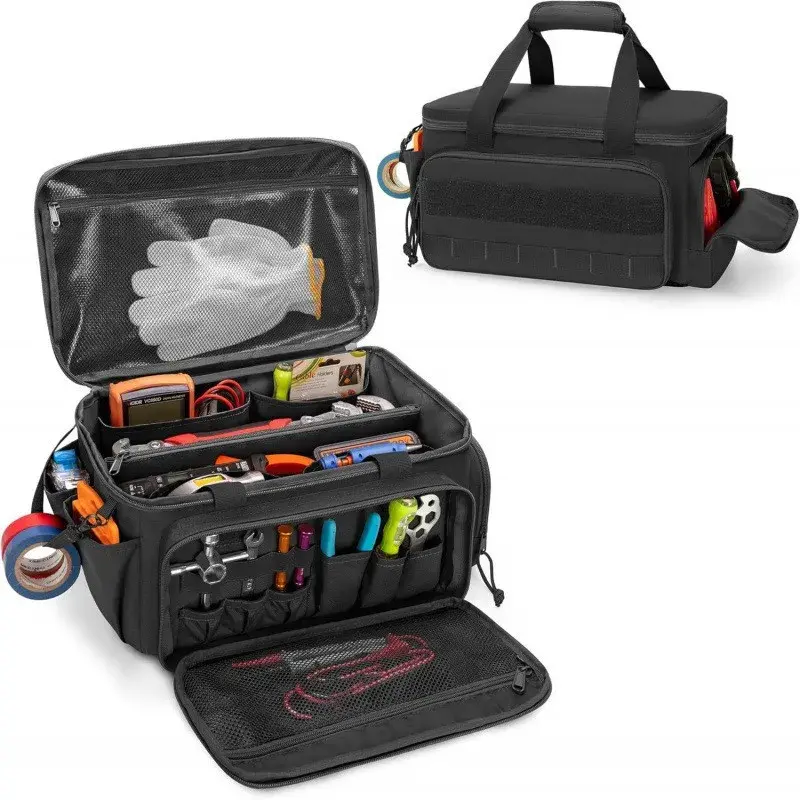 Bolsa de ferramentas tática resistente de 14 ", base antiderrapante, organizador de trabalho multiuso para faz-tudo, carpinteiro, armazenamento de ferramentas portátil durável - 1