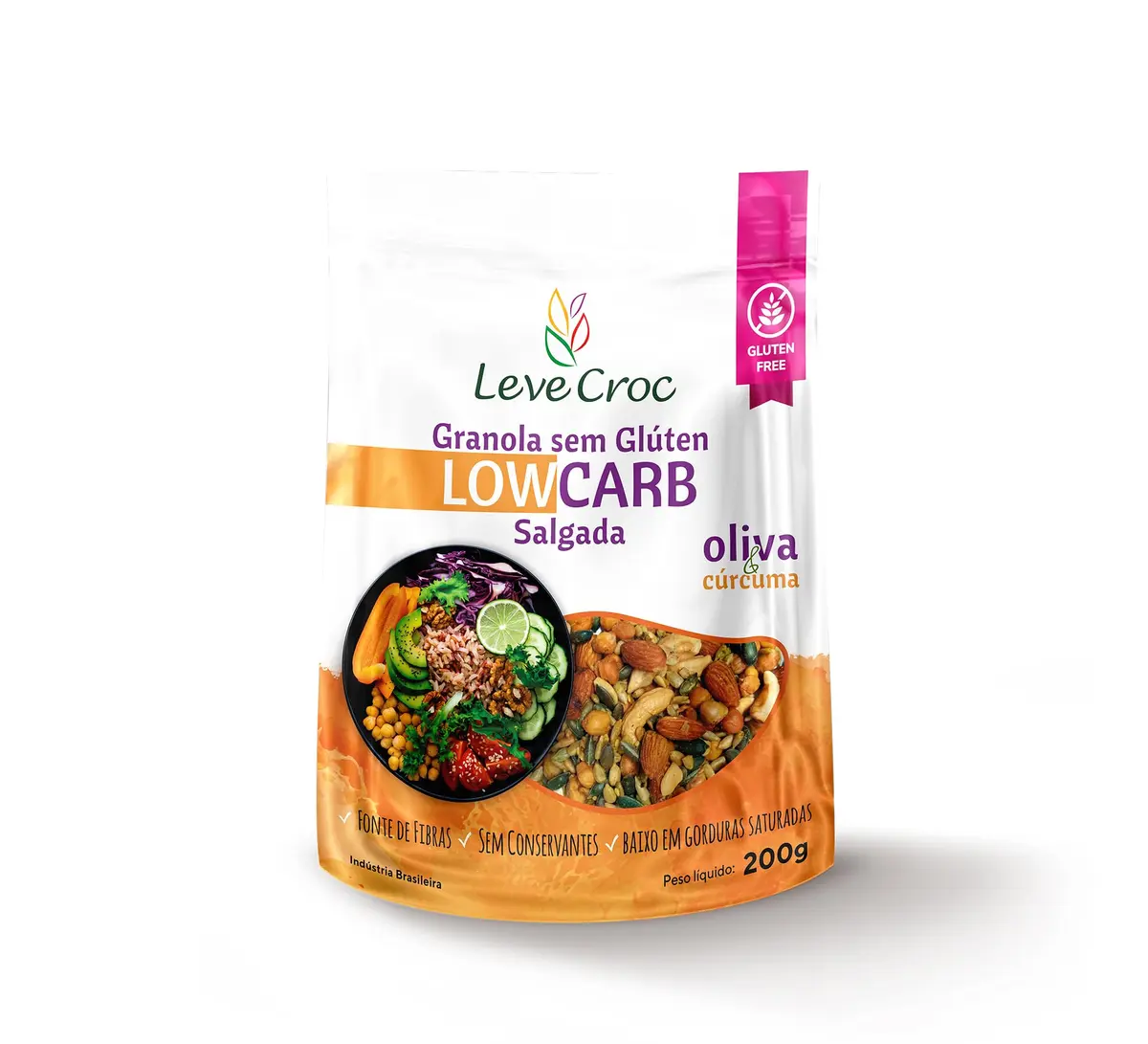 Granola Low Carb Salgada Oliva e Cúrcuma 200g - Leve Croc - Sem Glúten - 1