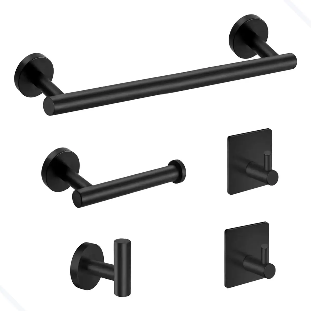 Kit Acessórios para Banheiro Inox 304 Preto Fosco 5 Peças | Toalheiro de Banho 40cm, Porta Papel Higiênico, Cabide, Ganchos Parede, Inoxidável | Conjunto Moderno com Instalação - 1