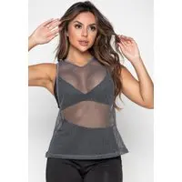 Regata Bravaa Store Feminina Telinha Moda Fitness Blusa Tulle Academia Transparente 246 Cinza