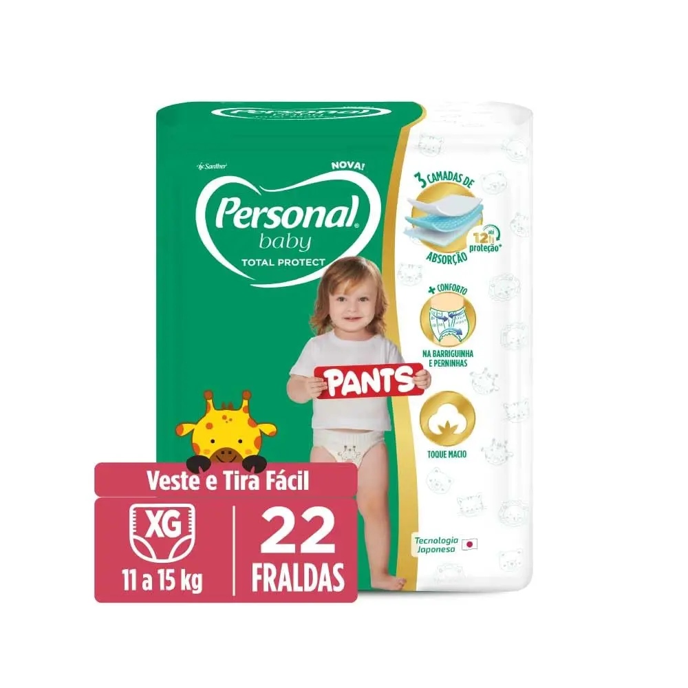 Personal Fralda Baby Total Protect Pants Extra G, 22 Unidades