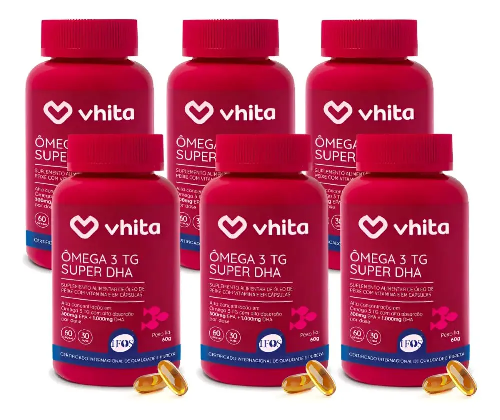Ômega 3 DHA 1000mg TG com Selo Ifos Vitamina E 60 cápsulas - 6 unidades | 360 Cápsulas, 180 Porções, Óleo de Peixe.