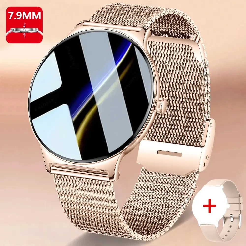 Chibear ultra fino moda relógio inteligente tela feminina sempre exibir tempo pulseira esportiva bluetooth chamada amoled smartwatch mulher - 1