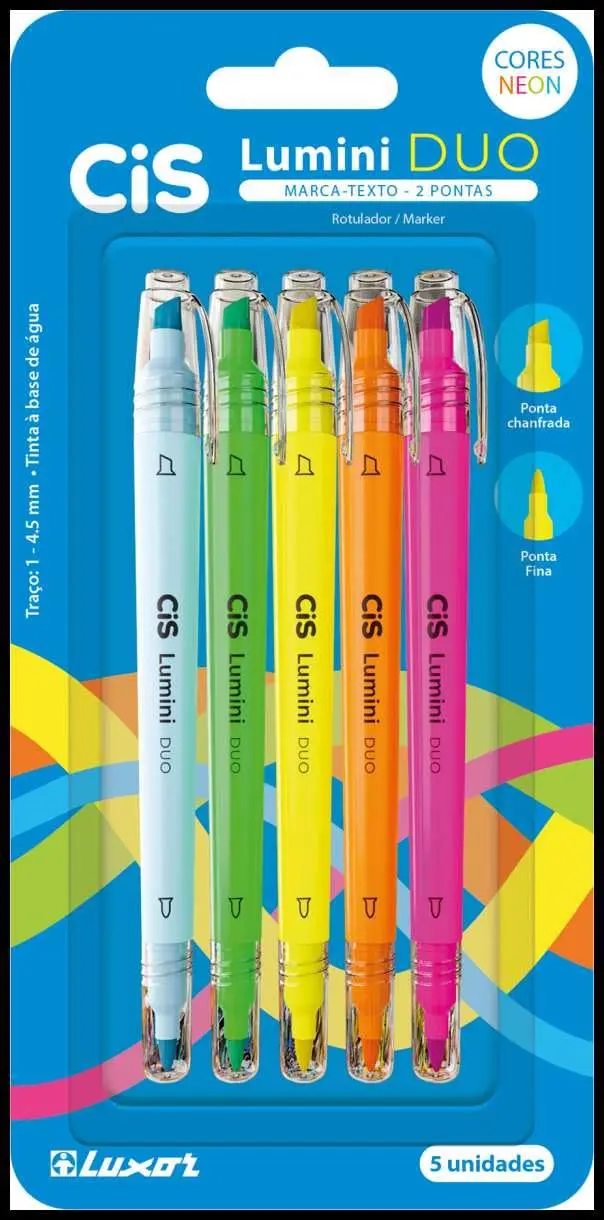 CIS Lumini Duo Caneta Marca Texto - 5 Cores - Blister