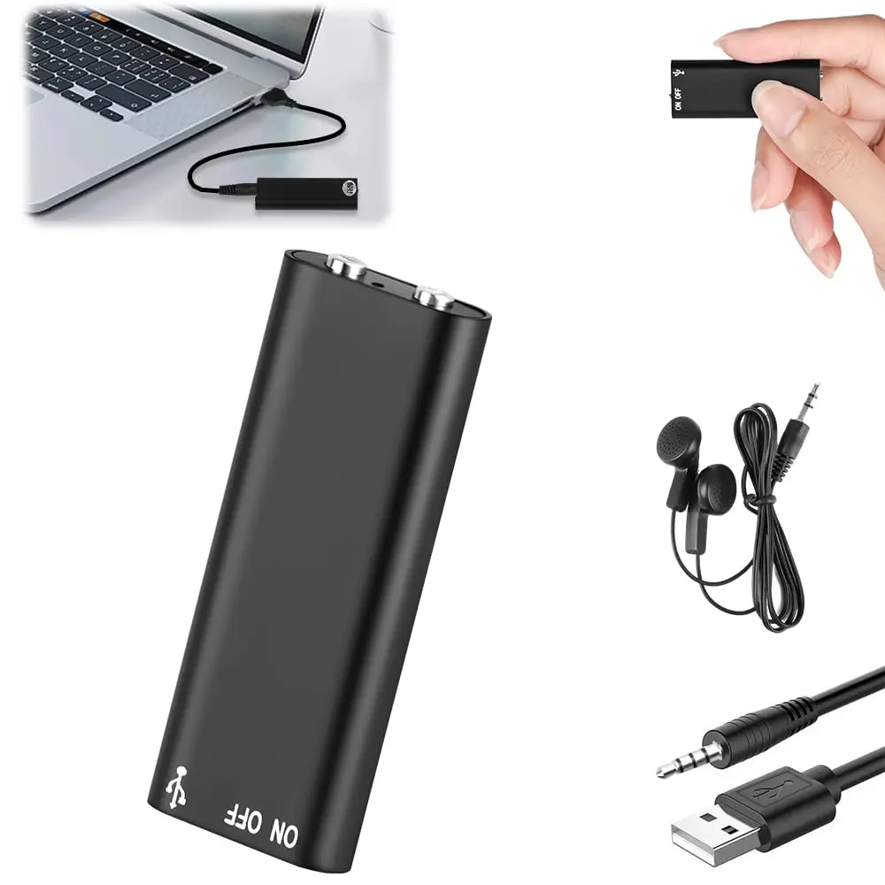 Super Pequeno Genérico Mini Gravador Voz Som Digital, 3 em 1 MP3 Player com Fones de Ouvido, Profissional Gravador de Voz, Dispositivo de Gravação de Áudio Digital