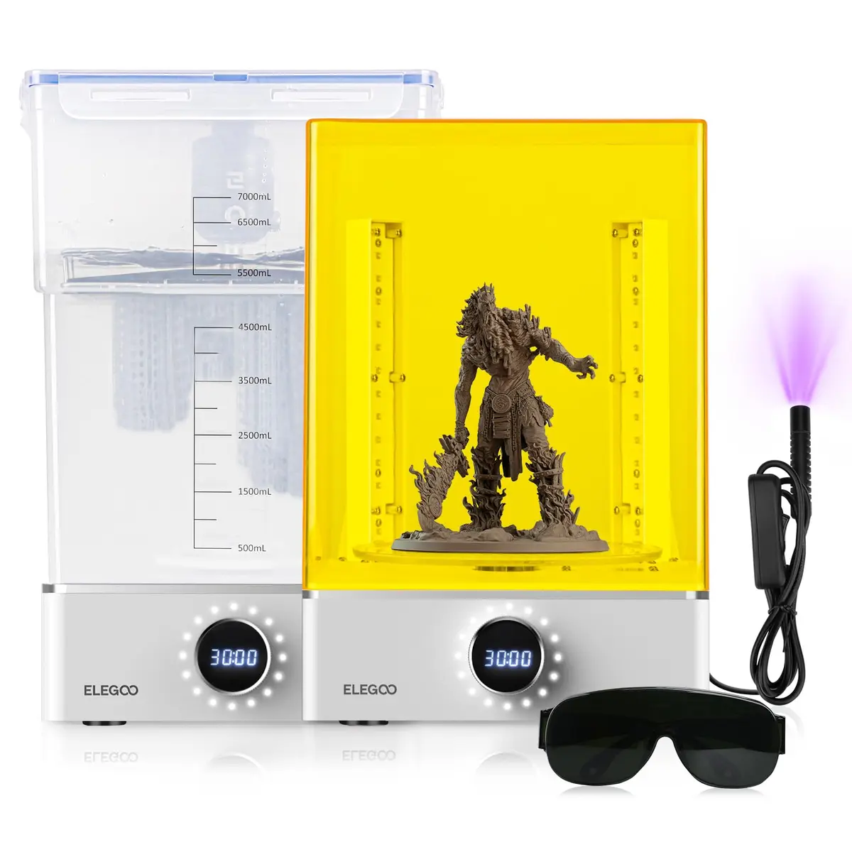 ELEGOO Pacote Mercury XS com Estação Separada de Lavagem E Cura para Grandes Modelos Impressos Em Resina 3D, Compatível com Impressoras 3D Saturn E Mars Lcd, com Uma Lâmpada UV Portátil