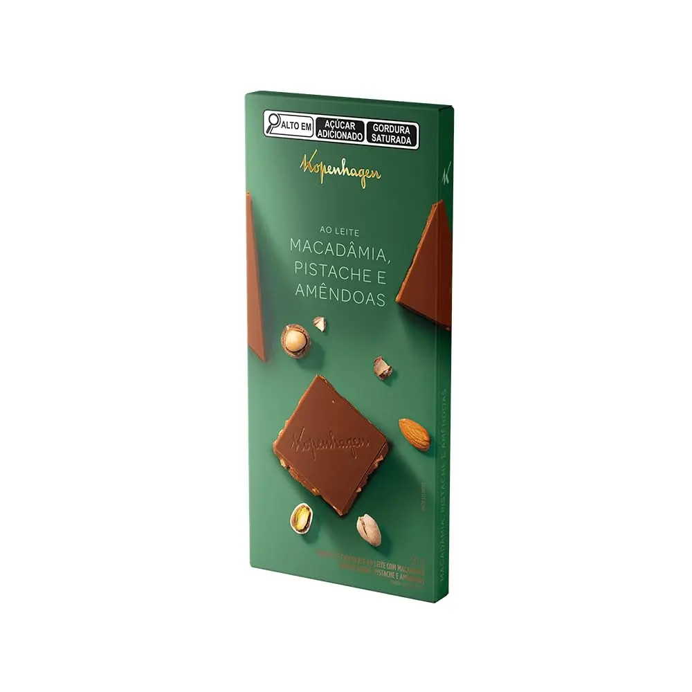 Chocolate Kopenhagen Tablete ao Leite com Macadâmia, Pistache e Amêndoas 90g
