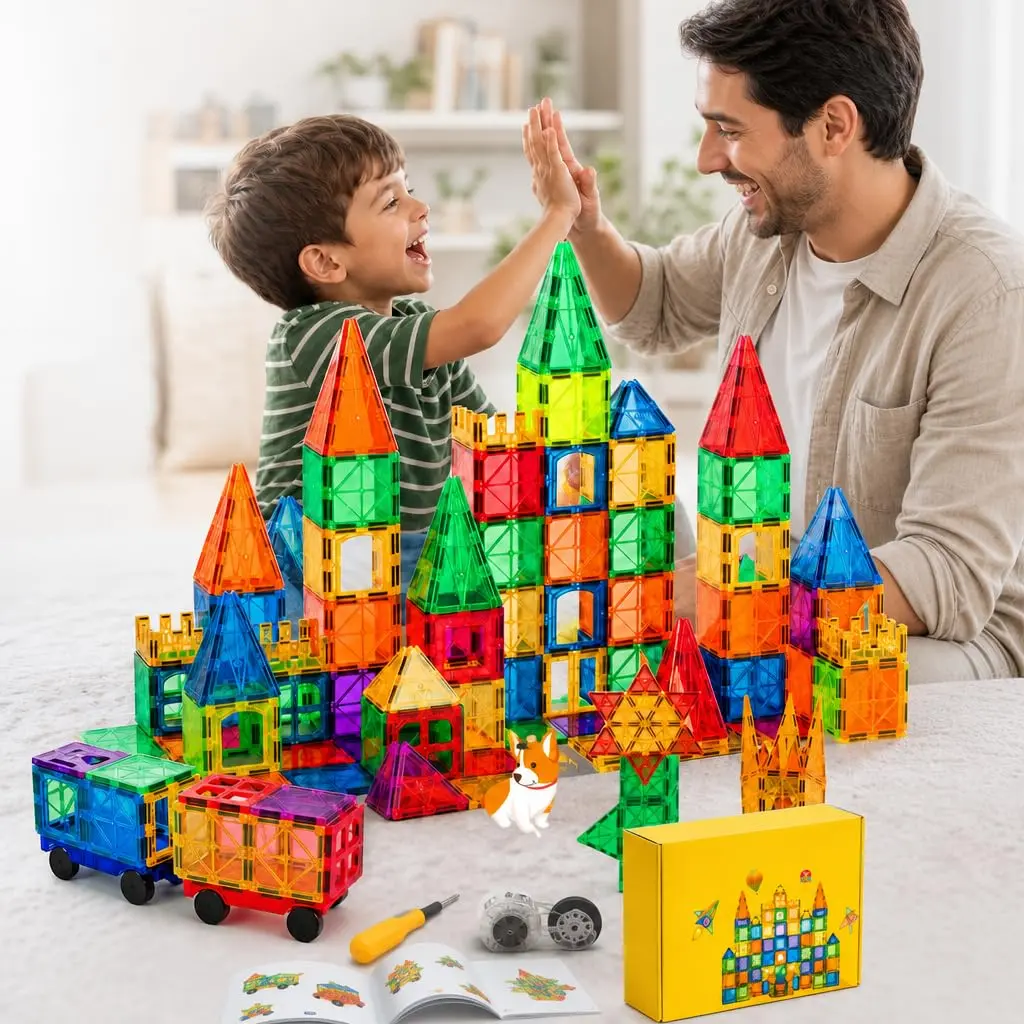 JADEVIC Blocos de Montar Magnéticos 130 Peças Brinquedo Educativo STEM Infantil Blocos de Construção com Ímãs Fortes ABS Bordas Arredondadas INMETRO Presente - 1