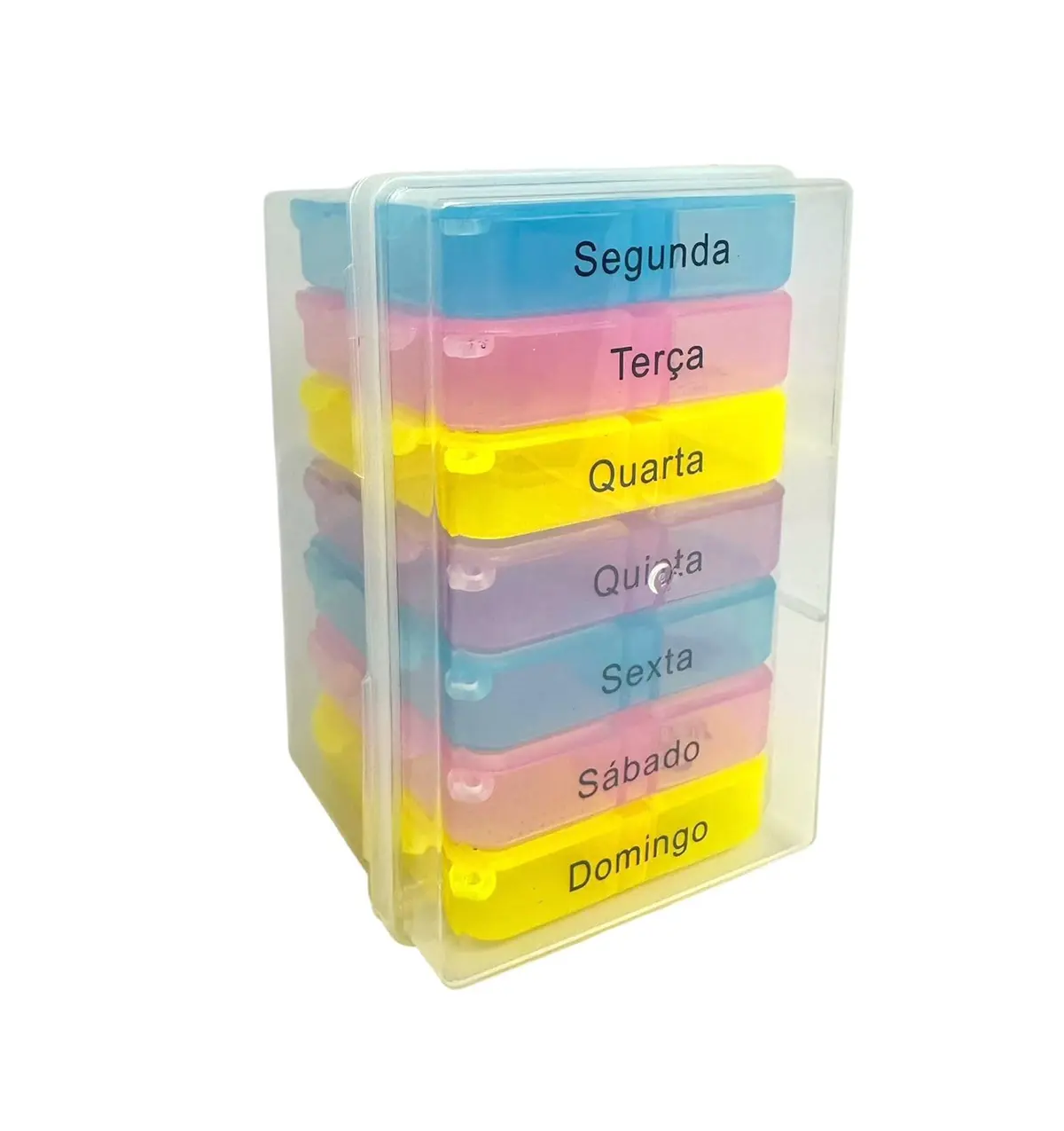 MBB Shop - Caixa Organizador Porta Comprimido Remédio Vitaminas Semanal - 4x por dia - 28 Compartimentos - Premium (Amarelo/Azul/Lilás)