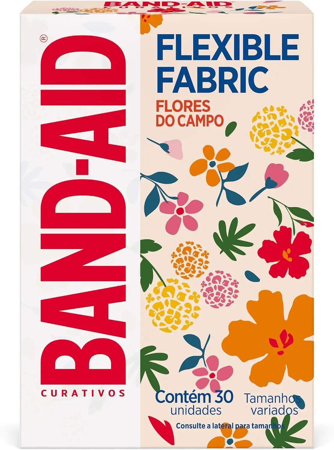 Curativo Adesivo Band-Aid Flexible Fabric, Flores do Campo, 30 Unidades