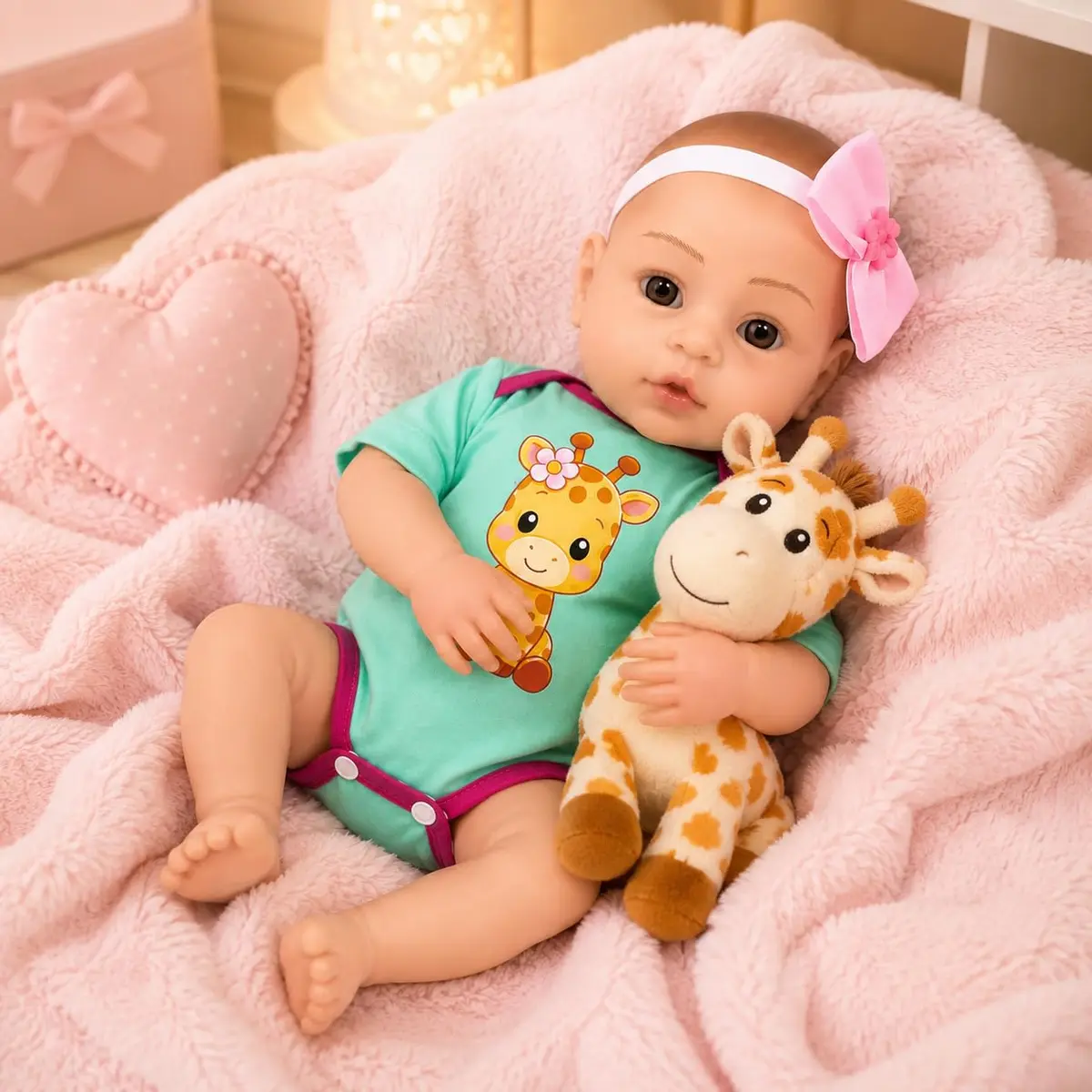 Boneca Reborn Menina Realista Com Body Verde Girafinha e Kit Acessórios