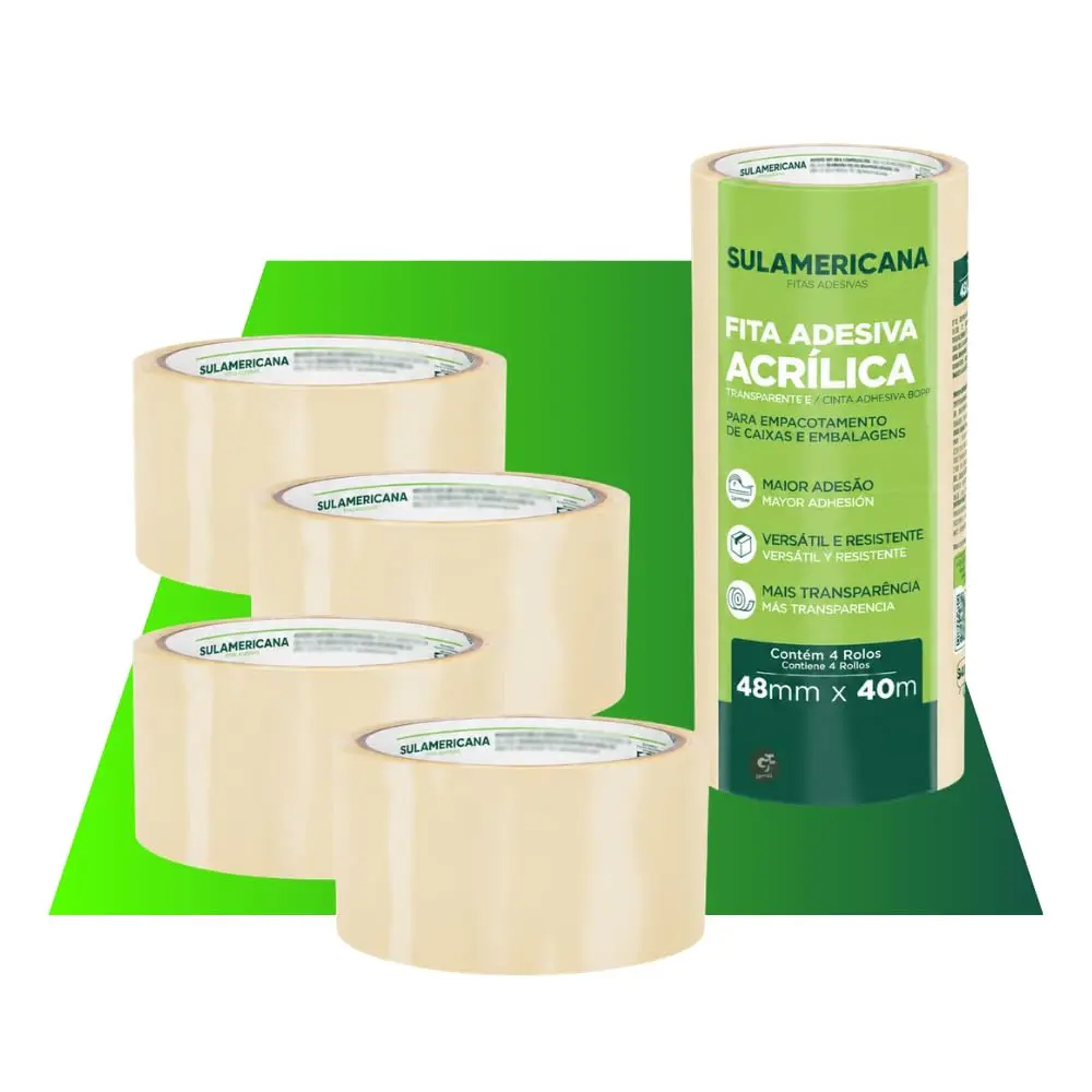 Pacote 4 Rolos Fita Adesiva Larga 48mm x 100m Resistente para Empacotamento | Fechamento Caixas Maior Adesão Papelão Escritório Envios