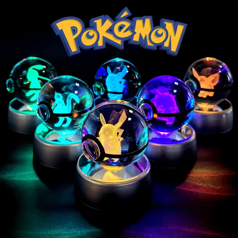 Pokemon bola de cristal 3d pikachu mewtwo mew gengar night light base da lâmpada pokeball cristal pokemon bola vidro figura presente aniversário - 1