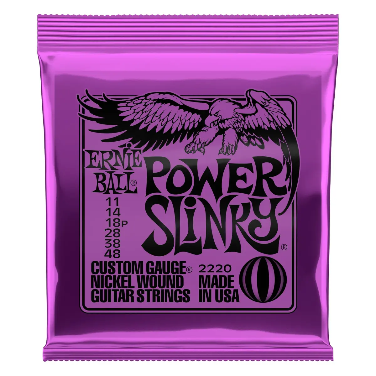 Cordas para guitarra elétrica Ernie Ball Power Slinky Nickel Wound, calibre 11-48