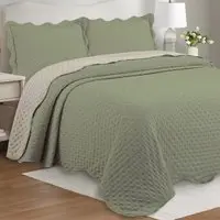 Kit Cobre Leito Bold Bicolour Casal Micropercal 300 Fios Colcha Dupla Face 3 Peças Verde