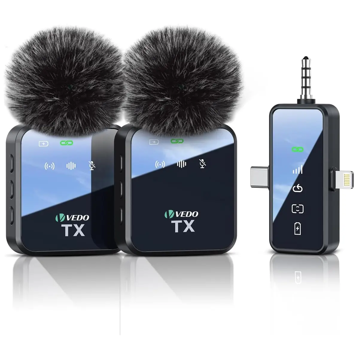 Microfone de lapela sem fio 3 em 1, compatível com iPhone/telefones/câmeras Android, alcance de transmissão de 25 m, duração da bateria de 18 horas, adequado para entrevistas, vlog, YouTube e TikTok