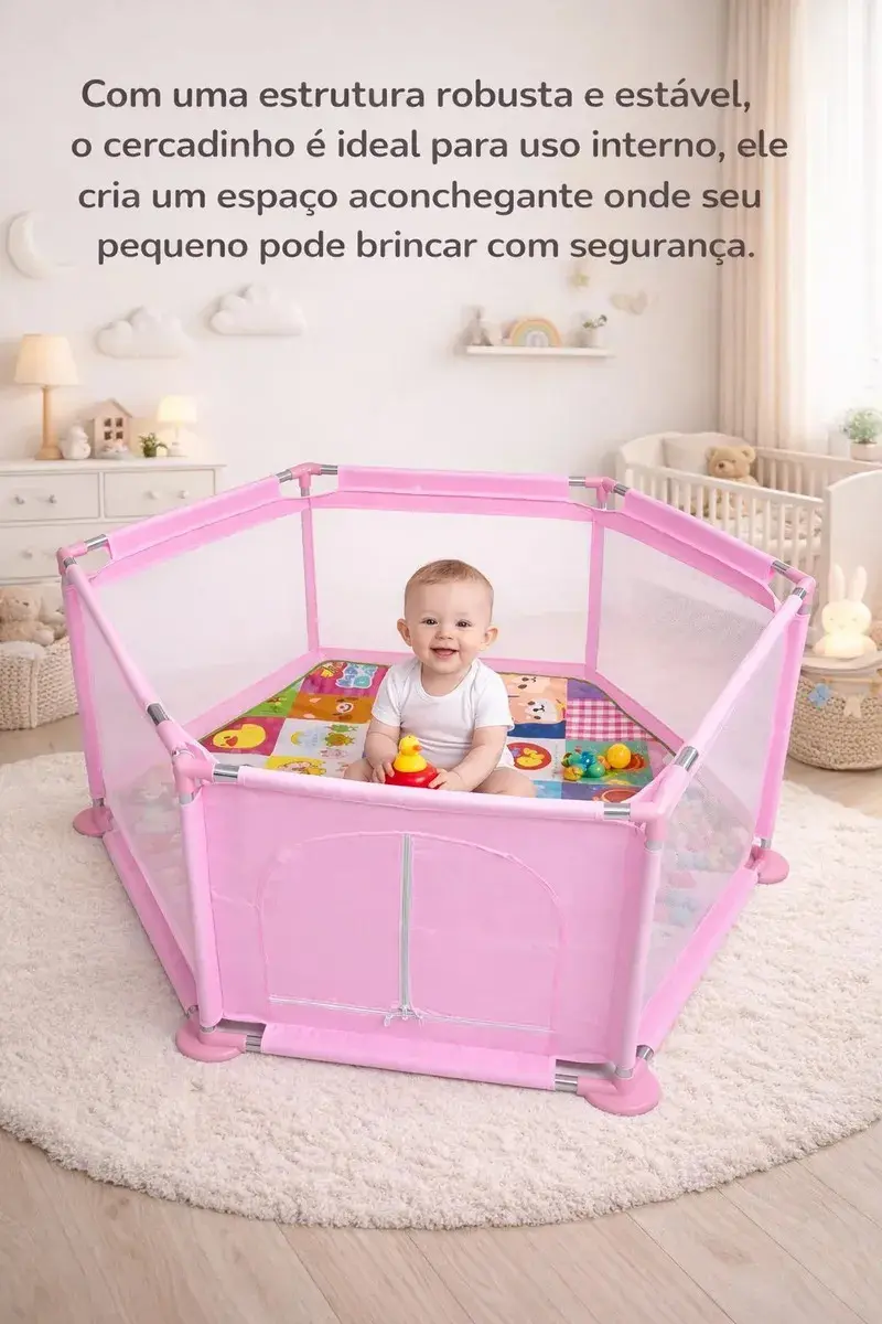 Cercadinho Dobrável Azul para Bebê com Tapete de Animais thumbnail 10