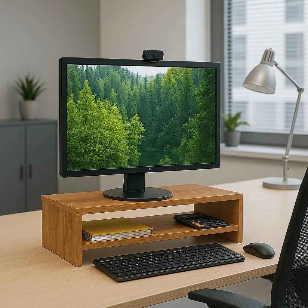 Suporte Duplo Base para Monitor Mdf Ergonômico Mesinha Home Office Mesa Gamer Suporte Apoio P/ Tv Notebook MDF Escritório Base (freijo)
