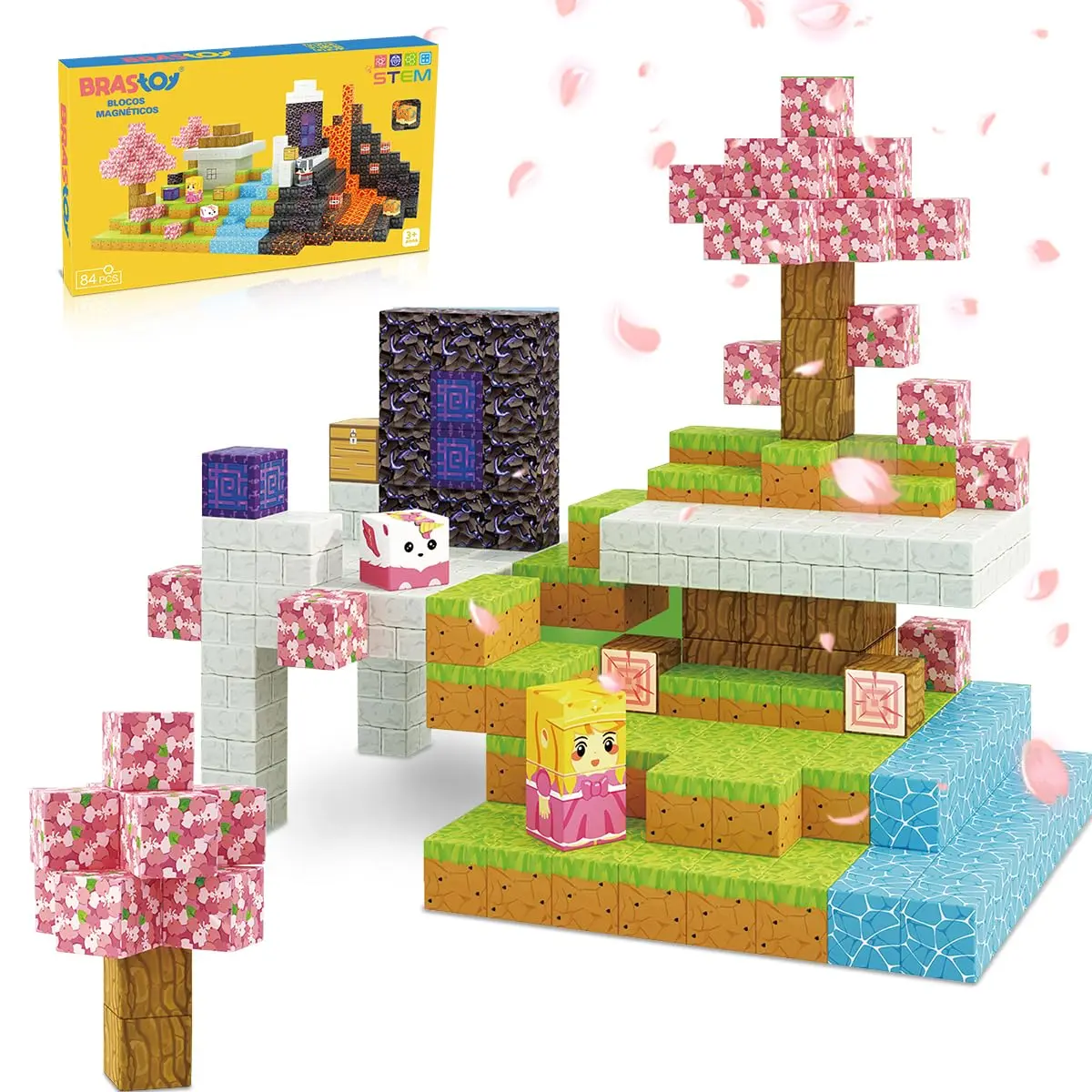 Brastoy Blocos de Montar Construção Cubos Magnéticos STEM Brinquedos Infantil (84 Peças)