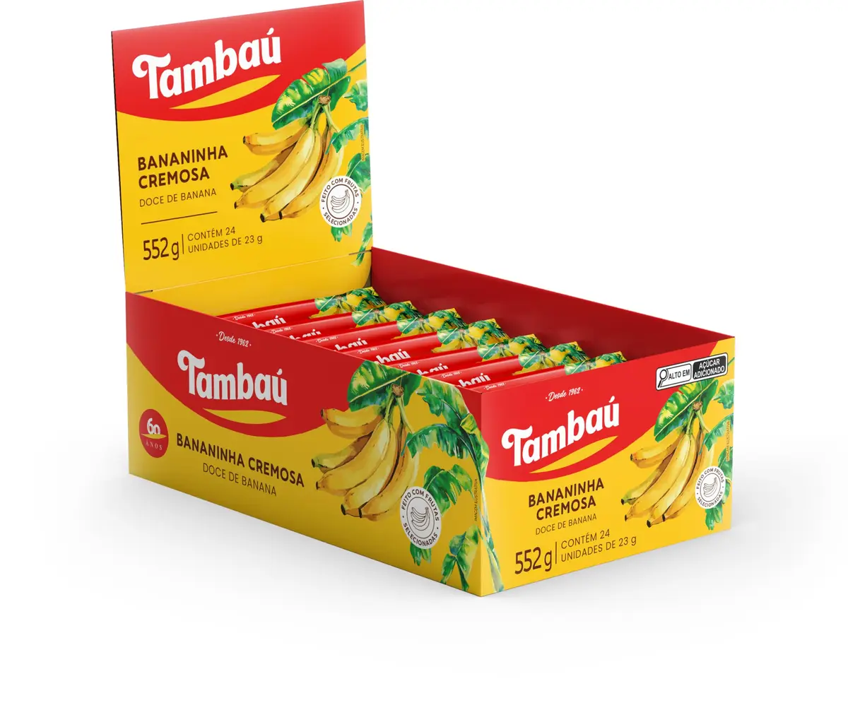 Bananinha Cremosa Tradional Tambaú snack display com 24 unidades de 23g | Pack