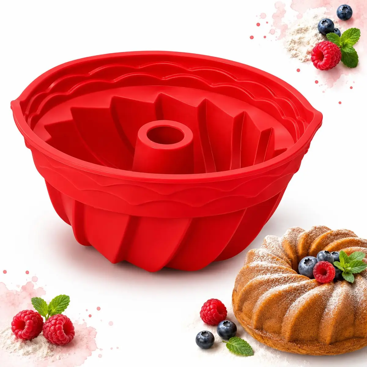 Forma de Silicone Redonda com Furo Central 23cm para Bolos, Pudim gelado, Gelatinas e Sobremesas, Flexível, Fácil de Desenformar, Reutilizável - 1