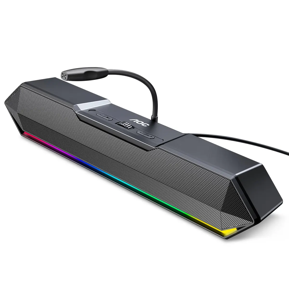 AOC ACS4650 Caixa de Som para PC Gamer 10W RMS, Microfone Removível | Iluminação RGB, Soundbar Estéreo USB,Plug and Play, Alto-falantes para PC, Notebook, Telefone Celular