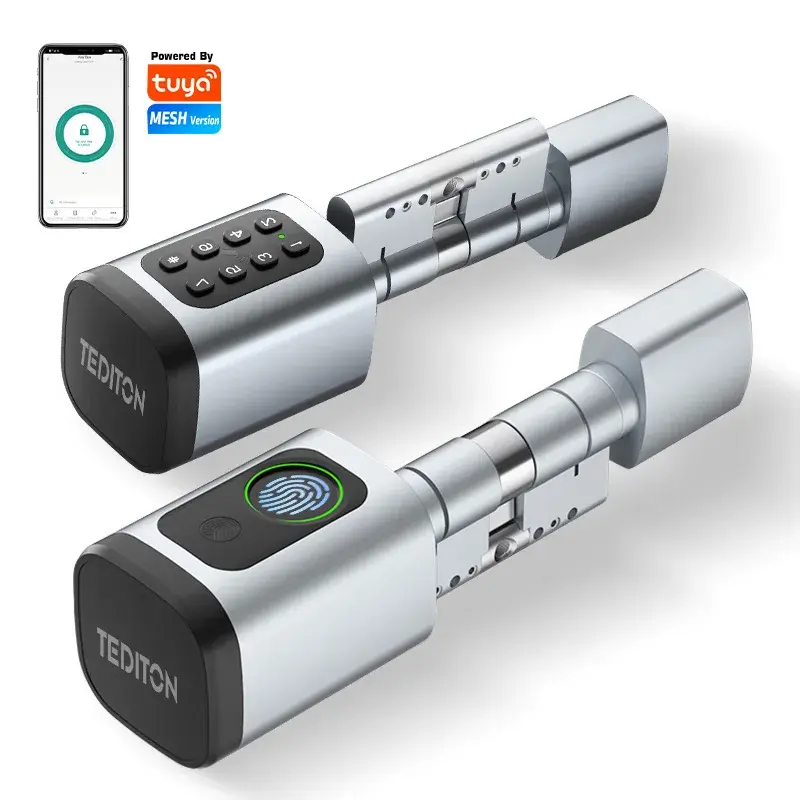 Euro ttlock app impressão digital ou senha de código digital rfid cartão cilindro fechadura da porta inteligente eletrônica com alexa google casa