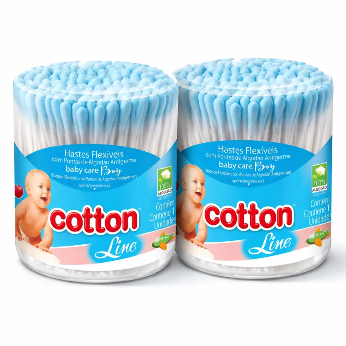Hastes Flexíveis Baby Care com Algodão Antigerme – Kit 2 Unidades | Pontas Macias e Seguras Infantil, 100% Algodão, Uso Diário Higiene Infantil - 1