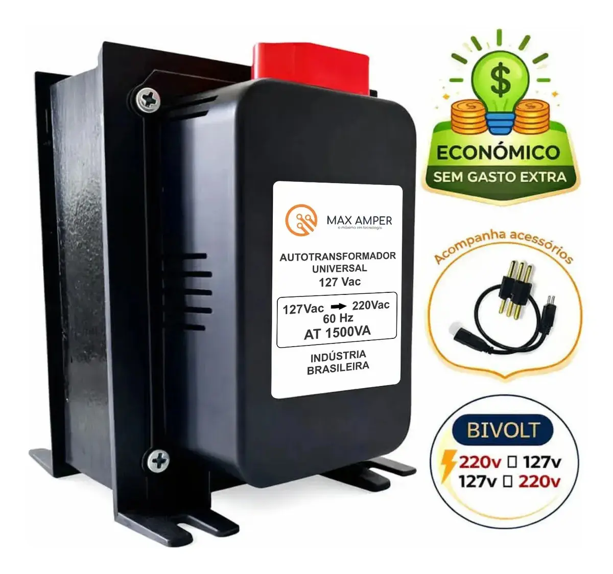 Auto Transformador 1500va 110v P/ 220v 220v P/ 110v Conversor Energia Max Amper