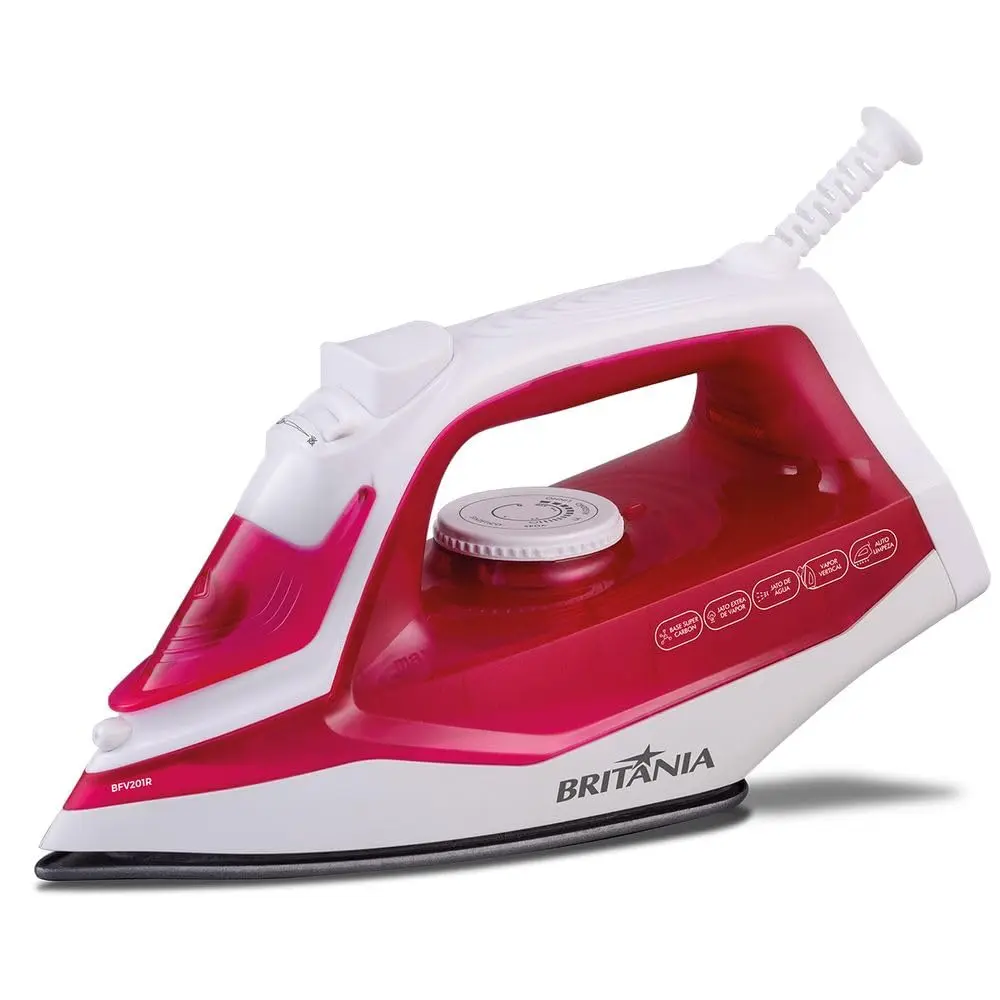 Britânia Ferro de Passar Roupa, Rosa, Base Antiaderente, Função Vapor Extra, BFV201R 220V